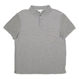 CALVIN KLEIN Mens Grey & White Striped Short Sleeve Polo Shirt L Casual Cotton