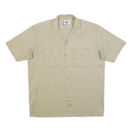 DICKIES Mens Beige Short Sleeve Work Shirt L Cotton Blend Casual Button Up