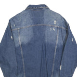 Womens Blue Denim Button Jacket L Cotton Blend Distressed Casual Outerwear