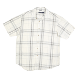 NAUTICA Mens White & Grey Checked Shirt L Casual Summer Short Sleeve Linen Blend