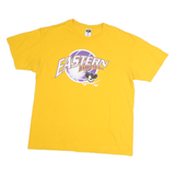 Mens Yellow Cotton Graphic T-Shirt L Short Sleeve Crew Neck Basketball Print