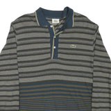 LACOSTE Mens Blue & Grey Long Sleeve Striped Polo Shirt M Cotton Blend