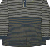 LACOSTE Mens Blue & Grey Long Sleeve Striped Polo Shirt M Cotton Blend