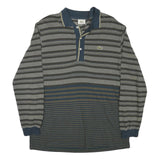 LACOSTE Mens Blue & Grey Long Sleeve Striped Polo Shirt M Cotton Blend