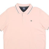 CHAMPION Mens Pink Short Sleeve Plain Polo Shirt M Cotton Blend Casual