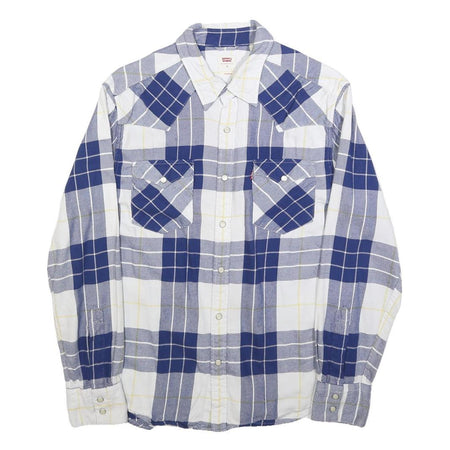 LEVI'S Mens Blue White Check Shirt M Cotton Blend Casual Long Sleeve Buttons