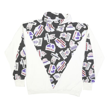 Womens White & Black Graphic Roll Neck XL Sweatshirt Cotton Blend Pullover