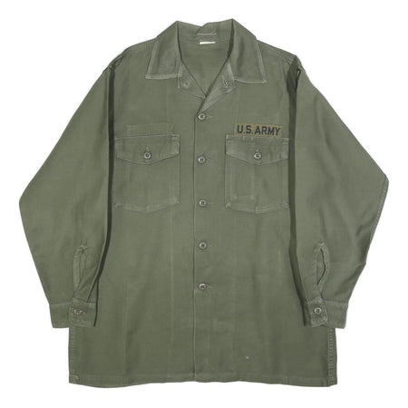 U & W MFG. CO. Mens Green Cotton Blend Military Style Shirt L Button Pocket