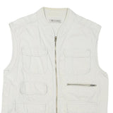 CAPE UNION Mens White M Cotton Blend Jacket Regular Fit Zip Utility Vest