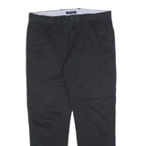 TOMMY HILFIGER Mens Cotton Blend Black Regular Fit Straight Trousers W36 L32 Zip