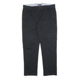 TOMMY HILFIGER Mens Cotton Blend Black Regular Fit Straight Trousers W36 L32 Zip