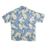 VAN HEUSEN Mens Blue & Cream Floral Rayon Shirt L Casual Summer Beachwear