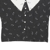 Womens Black & White Printed Top Short Sleeve Button Neck L Glasses Print