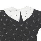 Womens Black & White Printed Top Short Sleeve Button Neck L Glasses Print