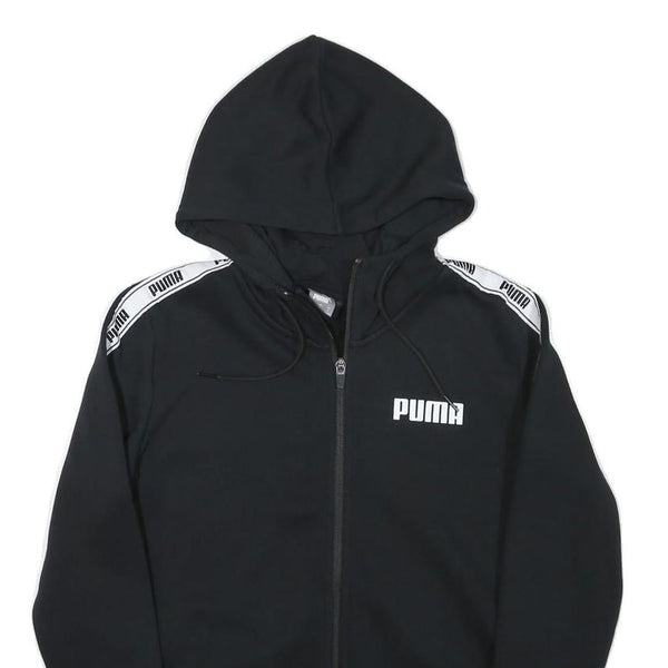 PUMA Womens Black Hoodie S Full Zip Zip Up Logo Tape Sleeve