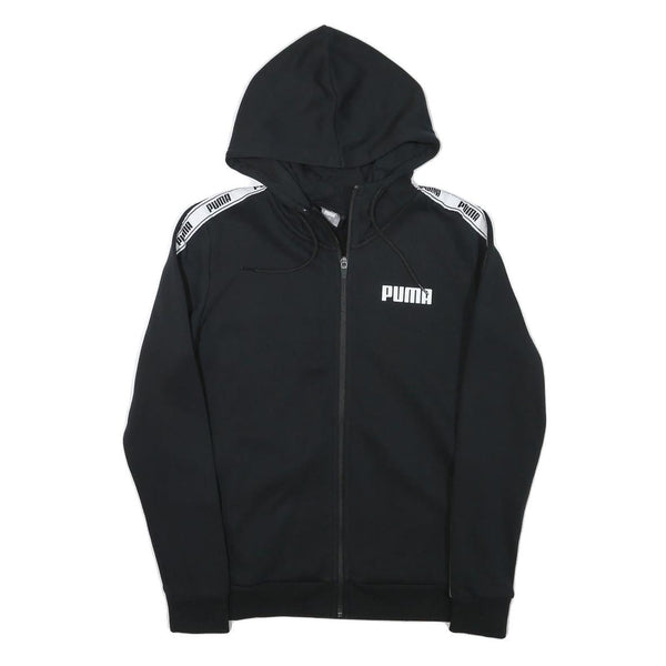 PUMA Womens Black Hoodie S Full Zip Zip Up Logo Tape Sleeve