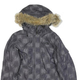 THE NORTH FACE Womens Grey Checked Hooded Jacket M Polyester Blend Zip Winter