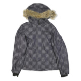 THE NORTH FACE Womens Grey Checked Hooded Jacket M Polyester Blend Zip Winter