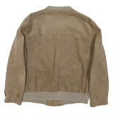 Womens Beige Coach Suede Button Jacket L Woven Plain Long Sleeve Band Collar