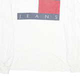 TOMMY HILFIGER Mens White Graphic T-Shirt L Long Sleeve Crew Neck Cotton