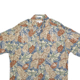 PIERRE CARDIN Mens Beige & Blue Leaf Print Shirt L Rayon Short Sleeve Casual