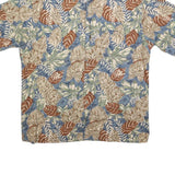 PIERRE CARDIN Mens Beige & Blue Leaf Print Shirt L Rayon Short Sleeve Casual