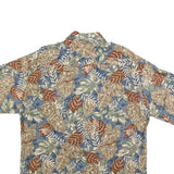 PIERRE CARDIN Mens Beige & Blue Leaf Print Shirt L Rayon Short Sleeve Casual