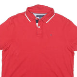 TOMMY HILFIGER Mens Red Short Sleeve Plain Polo Shirt L Cotton Blend