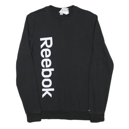 REEBOK Mens Black Crew Neck S Cotton Blend Sweatshirt Large Logo Print