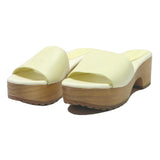TOMMY HILFIGER Womens Platform Mule Sandals Leather UK 7 Cream Yellow Summer