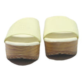 TOMMY HILFIGER Womens Platform Mule Sandals Leather UK 7 Cream Yellow Summer