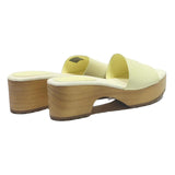 TOMMY HILFIGER Womens Platform Mule Sandals Leather UK 7 Cream Yellow Summer