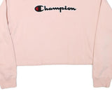CHAMPION Womens Pink Cropped Crew Neck Sweatshirt XL Embroidered Logo Casual