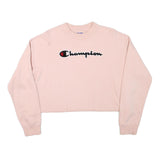 CHAMPION Womens Pink Cropped Crew Neck Sweatshirt XL Embroidered Logo Casual