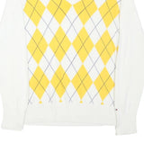 TOMMY HILFIGER Womens White & Yellow Patterned Jumper V-Neck Basic Knit M Cotton