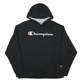 CHAMPION Mens Black Hoodie XL Cotton Blend Pullover Sweatshirt Logo