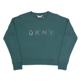 DKNY Womens Green Crew Neck XS Cotton Blend Sweatshirt Pullover DKNY Logo