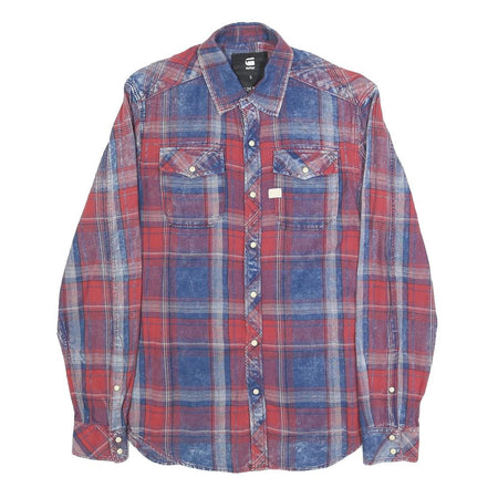 G-STAR Mens Red & Blue Plaid Cotton Shirt S Button Casual Workstyle