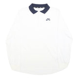 NIKE Mens White & Navy Blue Long Sleeve Plain M Polo Shirt Cotton Blend