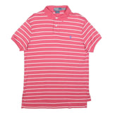 POLO RALPH LAUREN Mens Pink & White Striped Short Sleeve M Cotton Polo Shirt