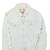 LEVI'S Womens White Denim Jacket M Cotton Blend Button Plain Printed Back