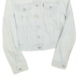 LEVI'S Womens White Denim Jacket M Cotton Blend Button Plain Printed Back
