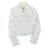 LEVI'S Womens White Denim Jacket M Cotton Blend Button Plain Printed Back