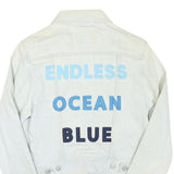 LEVI'S Womens White Denim Jacket M Cotton Blend Button Plain Printed Back