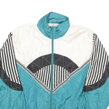 LAURA KATHERINE Womens Teal & White Black Stripe Nylon Zip Up Jacket S Retro