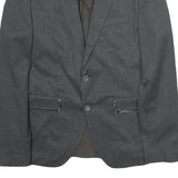 ZARA Mens Grey Button Jacket L Cotton Blend Classic Blazer Formal Stylish