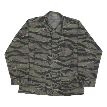 ATLANCO Mens Green & Brown Tiger Stripe Cotton Button Jacket L Ripstop