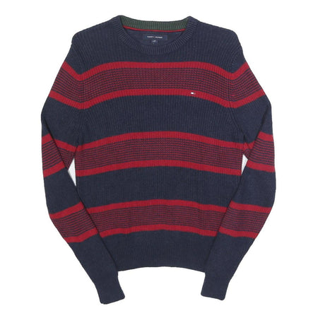 TOMMY HILFIGER Mens Navy & Red Patterned Cotton Crew Neck Jumper XS Knitwear