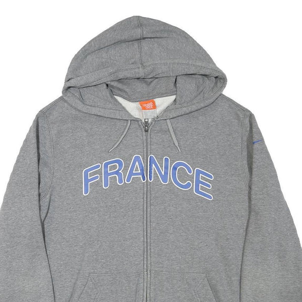 NIKE Mens Grey France Full Zip Hoodie L Sports Casual Cotton Blend Sweatshirt