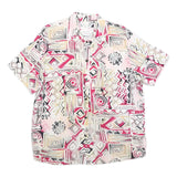 DIVINA Mens Pink Beige Grey Printed Short Sleeve Collared Shirt L Casual Top